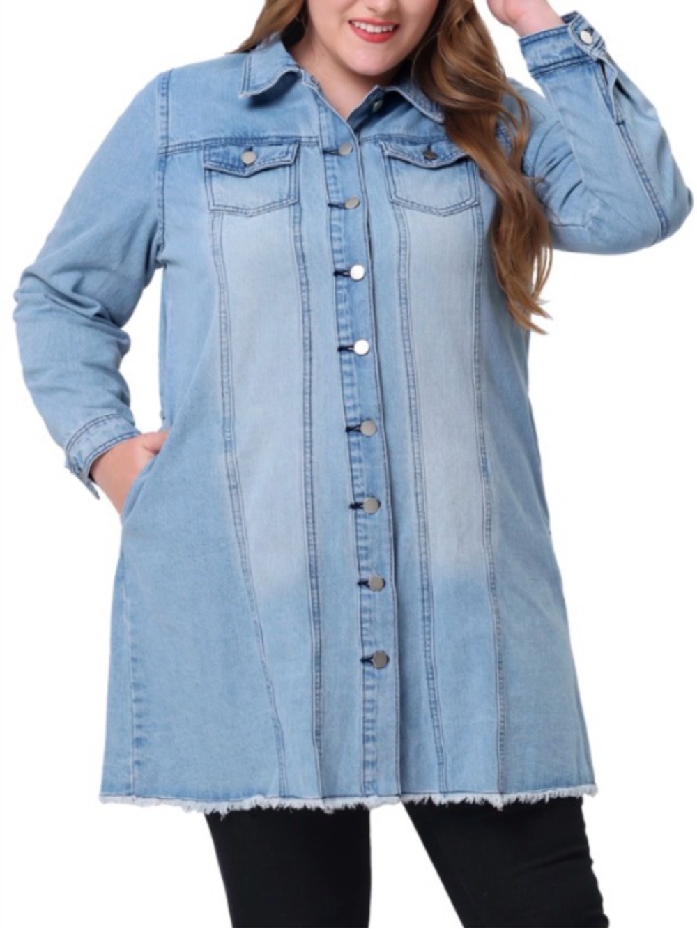 Agnes Orinda Women's Plus Jeans Long Sleeve Long Denim Jackets, Size 1X, 2X, 3X